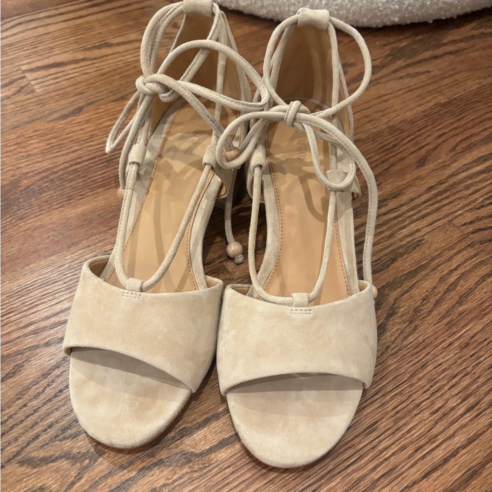 Soludos Cream Suede Block Heel cream Sandals